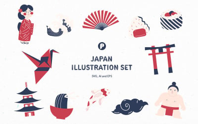 Iconic japan illustration set