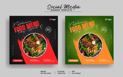 Вкусное меню еды и шаблон поста в социальных сетях ресторана и баннер в Instagram
