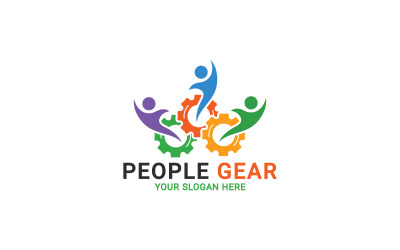 Gear People Logo, Logo-Vorlage für Teamwork-Community-Lösungen