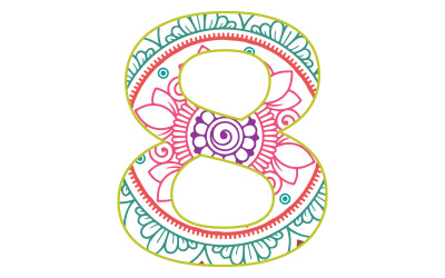 Mandala nummering 8 kleurrijk sjabloonontwerp