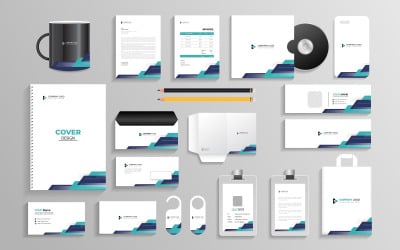 Офісні канцелярські предмети та шаблон фірмового стилю для промислового векторного дизайну