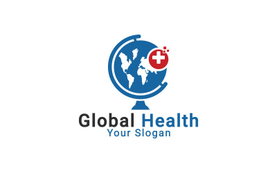 Logotipo de salud global, logotipo de atención médica mundial del globo, plantilla de logotipo de atención médica mundial