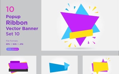 Popup Ribbon Vector Banner Set 10