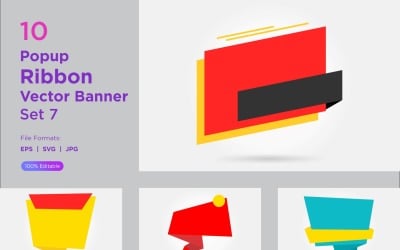 Popup Ribbon Vector Banner Set 7