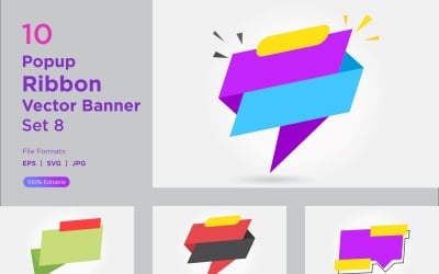 Popup Ribbon Vector Banner Set 8