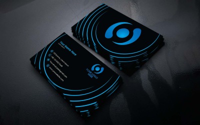 Креативный черно-синий дизайн визитной карточки - фирменный стиль