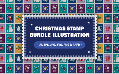 Uppsättning av julfrimärkeillustrationer - 9 festliga kreativa mönster i olika format