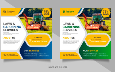 Banner de postagem de mídia social de serviço agrícola ou banner de paisagismo de jardinagem de cortador de grama