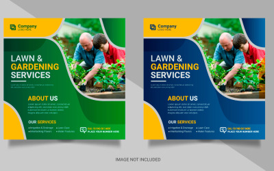 Bannière de publication de médias sociaux de service agricole ou conception de bannière d&amp;#39;aménagement paysager de jardinage de tondeuse à gazon