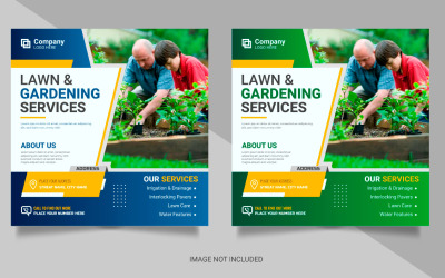 Landbouwdienst social media post of grasmaaier tuinieren landschapsarchitectuur banner vector ontwerp