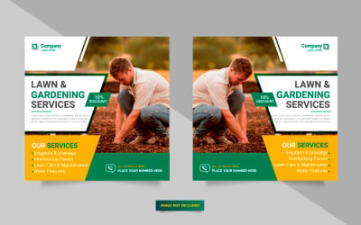 Agriculture service social media post banner or lawn mower gardening landscaping banner and flyer