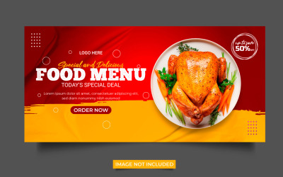 Baner internetowy żywności Baner okładki mediów społecznościowych Koncepcja sprzedaży rabatów na reklamę żywności