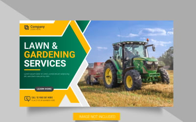 Banner web de servicio de agricultura o cortacésped jardinería concepto de banner de publicación de redes sociales