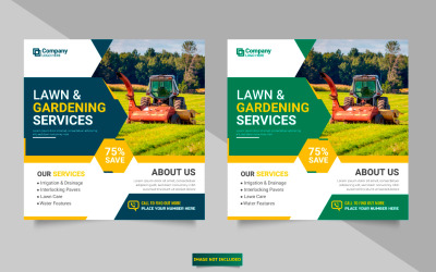 Bannière de publication de médias sociaux de service agricole de vecteur ou bannière de jardinage de tondeuse à gazon
