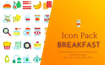 Icon Pack: ontbijt en eten (50 pictogrammen van hoge kwaliteit)