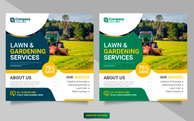 Landbouwdienst social media post banner of grasmaaier tuinieren banner vector concept