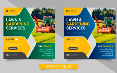 Landbouwdienst social media post banner of grasmaaier tuinieren landschapsarchitectuur banner concept