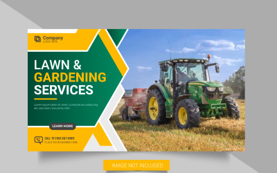 Mezőgazdasági szolgáltatás web banner vagy fűnyíró kertészkedés szociális média post banner koncepció