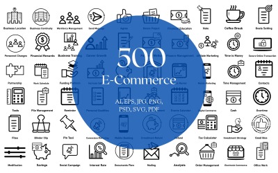 Pacote de ícones: 500 ícones de comércio eletrônico