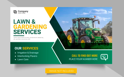 Vektor Landwirtschaftsservice Webbanner oder Rasenmäher Gartenarbeit Social Media Post Banner Design