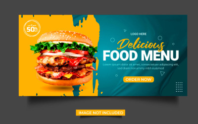vettore Banner web alimentare Banner di copertina dei social media design di vendita di sconti pubblicitari alimentari