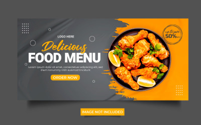 Gıda web afişi Sosyal medya kapak afişi gıda reklamı indirimli satış şablonu tasarımı