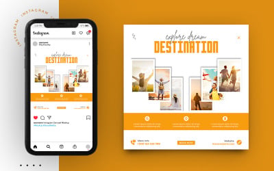 Publicación de promoción de viajes y turismo y plantilla de banner de redes sociales