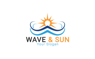 Logo soleil vague, logo soleil et mer, modèle de logo coucher de soleil