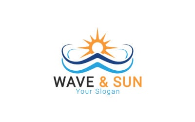 Logotipo de Wave Sun, logotipo de sol y mar, plantilla de logotipo de puesta de sol