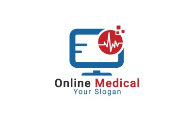 Medisch computerlogo, logo voor medische zorg, logo voor medisch advies, sjabloon voor online medisch logo