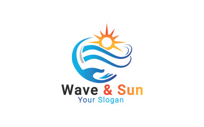 Wave Sun-logo, zon en zee-logo, zonsondergang-logo