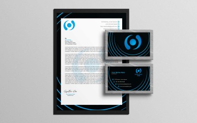 Профессиональный и креативный черно-синий бланк и дизайн визитных карточек - фирменный стиль