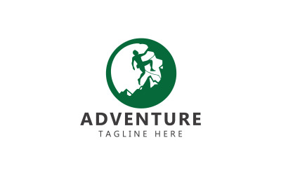 Logotipo de escalada y silueta de hombre escalando en una plantilla de acantilado