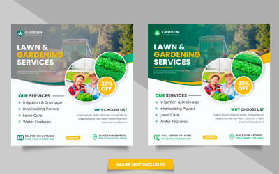 Tarım ve çiftçilik hizmetleri sosyal medya gönderisi ve çim biçme makinesi bahçıvanlık sosyal medya afişi
