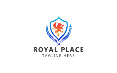 Logo Royal Place ed emblema vintage con modello logo Lion