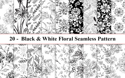 Modello senza cuciture floreale nero, motivo senza cuciture floreale bianco e nero