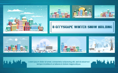 8 Bâtiment de neige d&amp;#39;hiver de paysage urbain
