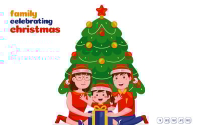 Family Celebrating Christmas Vector Illustration
