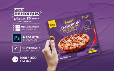 Flyer-sjabloon voor eten voor pizza met een heerlijke pittige smaak Nog een sjabloon