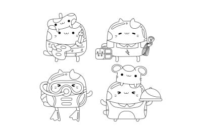 Cute Cat Character Outline Pack #01