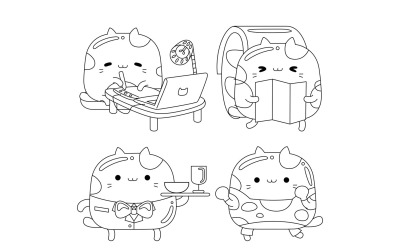 Cute Cat Character Outline Pack #02