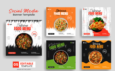 Satz von Social-Media-Post-Banner-Template-Design und Delicious-Food-Menü-Restaurant-Flyer-Layout