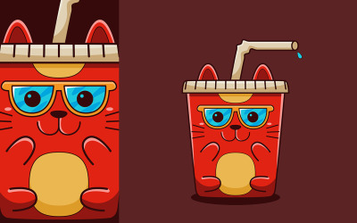 Cute Drink Cat Vector Cartoon Style