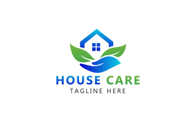 Logo de soins à domicile. Main tenant le modèle de logo de maison
