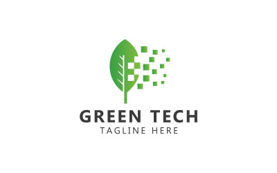 Logo digitale verde foglia. Modello di logo di tecnologia verde