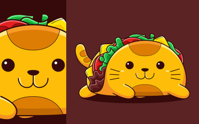 Roztomilý Taco Cat Vektor Kreslený Styl