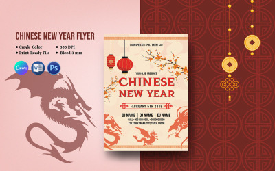 Chinese Lunar New Year Party Invitation Flyer. Word, Psd and Canva