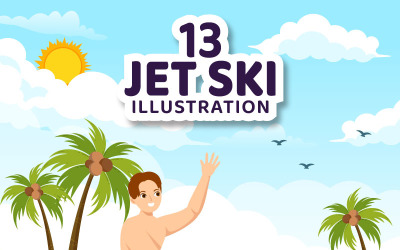 13 People Ride Jet Ski Illustration