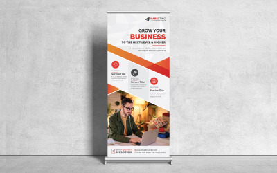 Banner roll up aziendale di colore arancione, X Banner, Standee, Pull Up Design per agenzia pubblicitaria