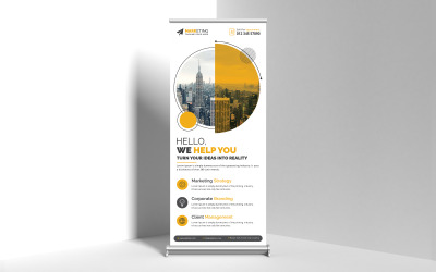 Creative Colorful Corporate Roll Up Banner, X Banner, Standee Sample with Round Shape